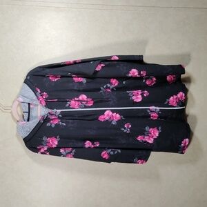 4154 Catherines black with pink floral long line hoodie jacket 3X